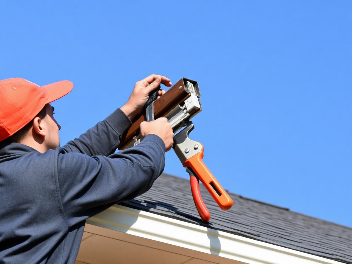 Gutter repair technician at work